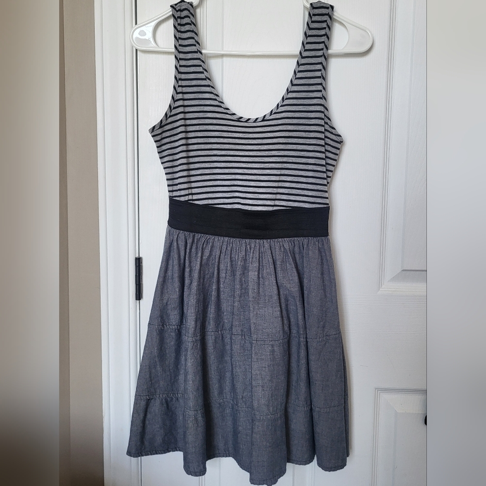 Black and Gray Fit and Flare Pleated Sundress